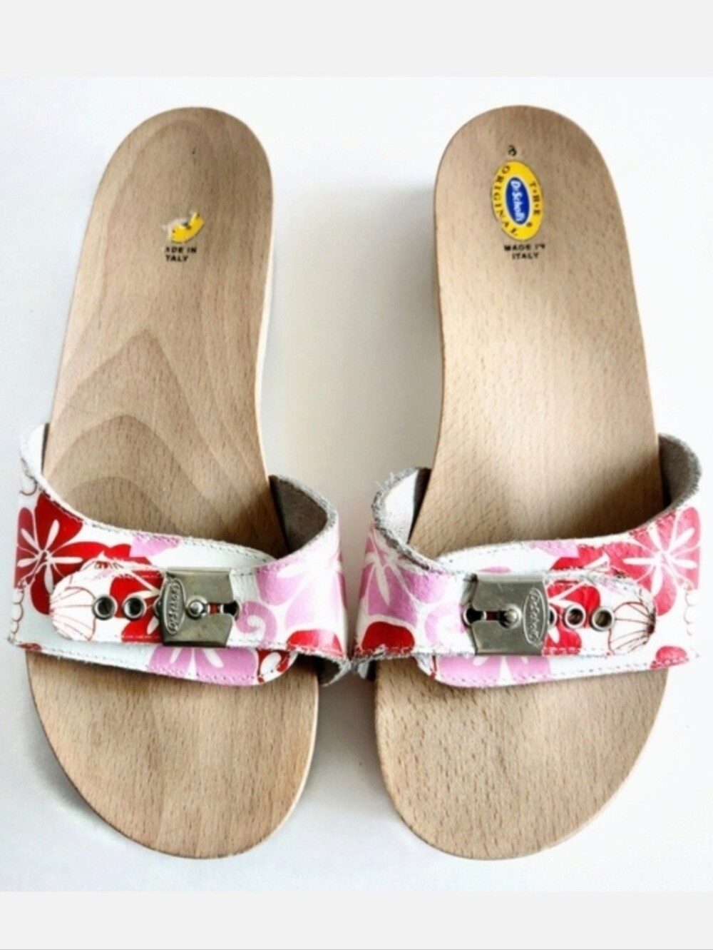 Dr. Scholl's Vintage Wood "Exercise Sandals" With Floral Leather Uppers, Size 8